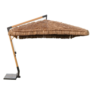 Square Hand Crank Simulated Straw Beach Parasol Sun Umbrella - Sun Umbrellas| Shinlin Garden Parasol Straw Umbrella SU003