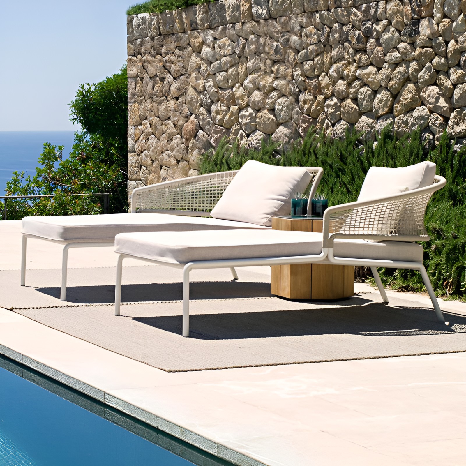 TY016 Beach Poolside Lounger Rope Weaving Outdoor Garden Sun Lounger 