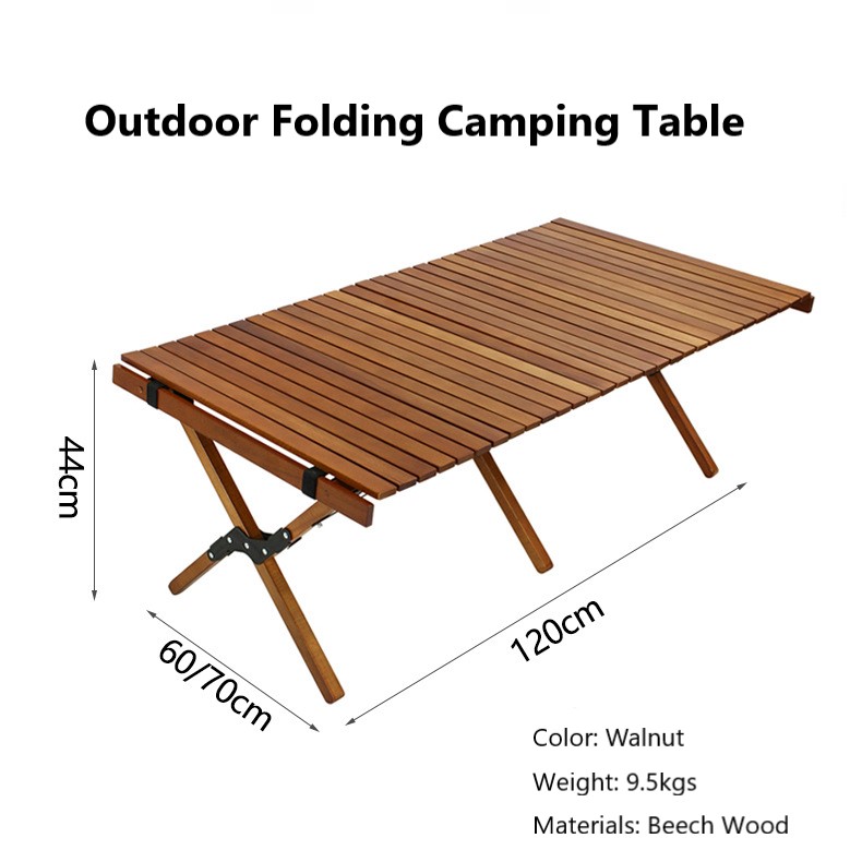 FCZ002 Outdoor Folding Table Portable Camping Table Camping Dining Table Beech-wood Egg Roll Table 