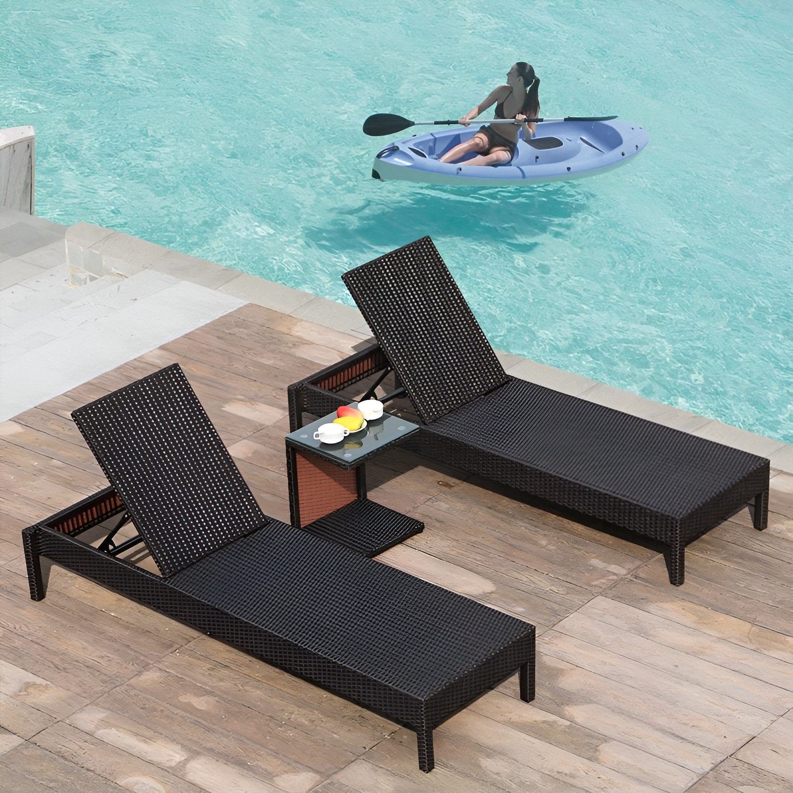 TY010 Outdoor PE Rattan Poolside Sun Lounger Set